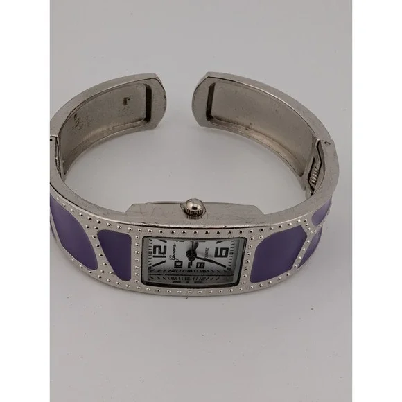 Geneva Watch Women Bangle Band 20mm Case Purple Enamel Inlay- New Battery - Picture 2 of 6